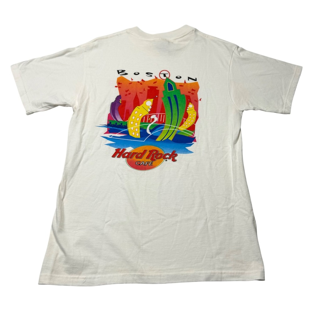 Vintage Hard Rock Cafe Boston Mens S Graphic T-Shirt Heavy Tee White Cotton USA